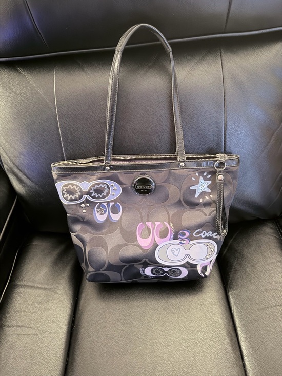 Coach Handbags - Coach Black Signature Tote with Purple and Pink Accents